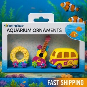 Deco-Replicas Aquarium Ornaments‎ Set Guitar Van Wreath Tropical Fish Tank Decor